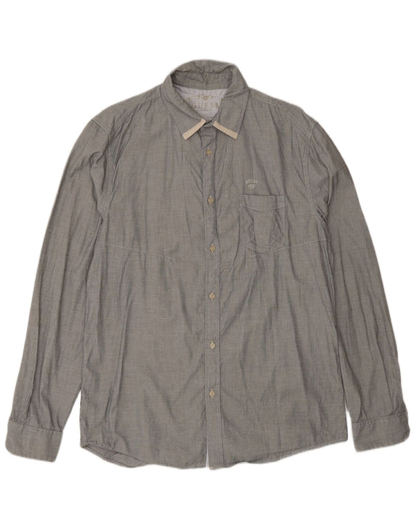Guess Mens Regular Fit Shirt UK 40 Large Grey Check Cotton