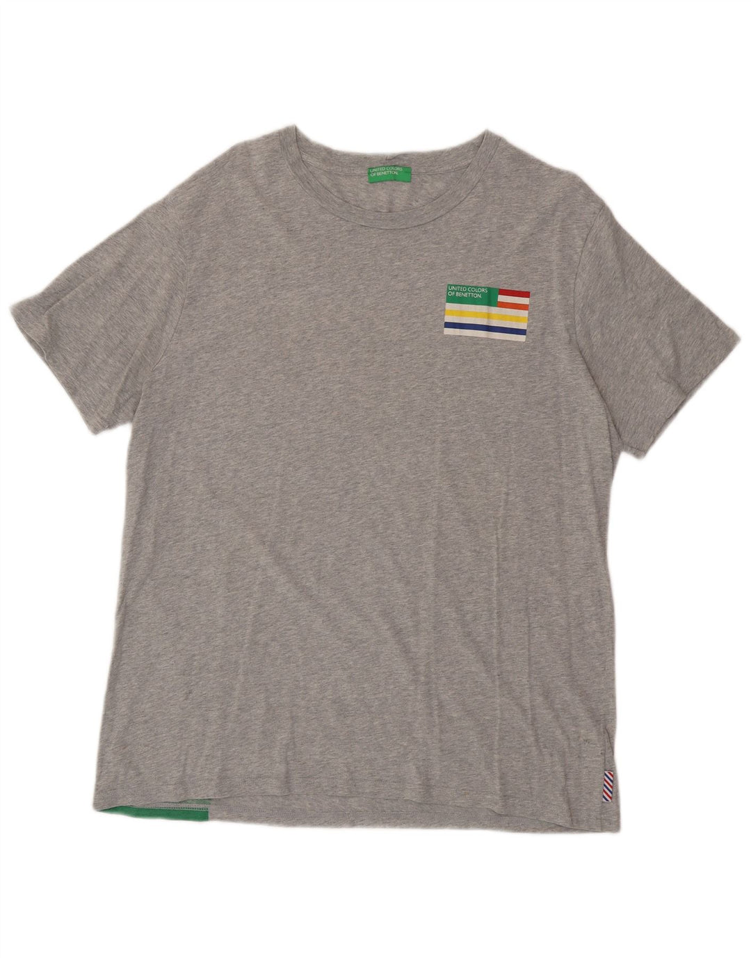 BENETTON Mens Graphic T-Shirt Top 2XL Grey Colourblock Cotton