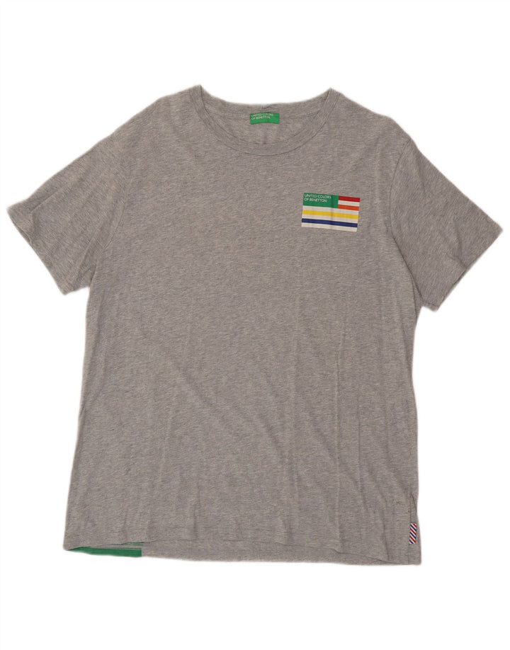 BENETTON Mens Graphic T-Shirt Top 2XL Grey Colourblock Cotton