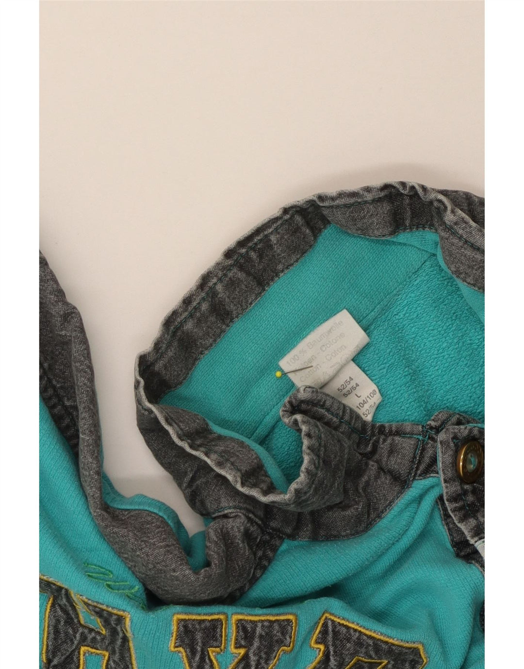 Vintage Mens Graphic Sweatshirt Jumper Large Turquoise Colourblock