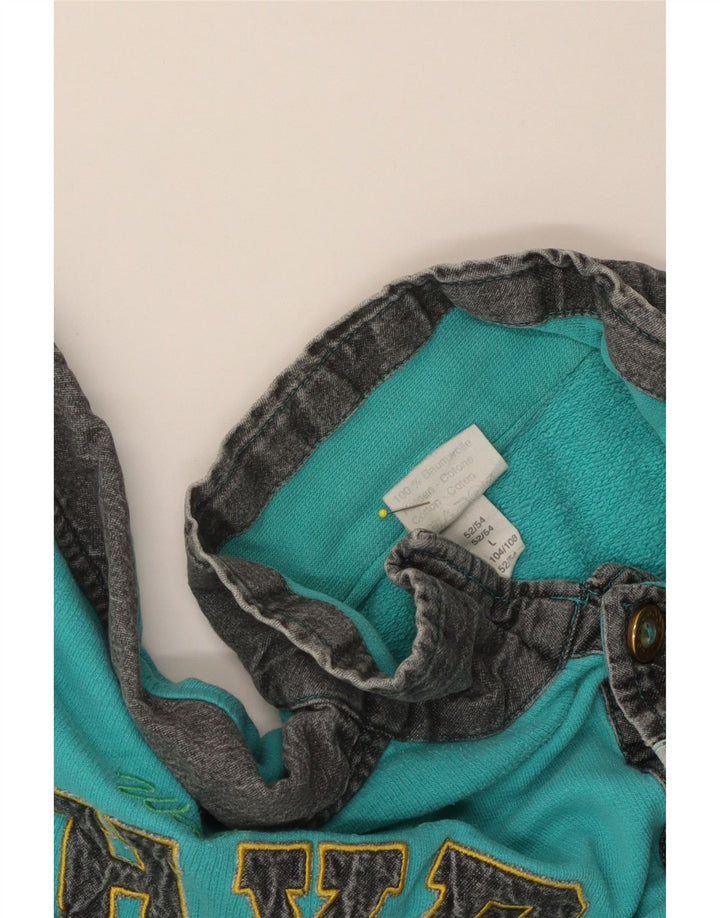Vintage Mens Graphic Sweatshirt Jumper Large Turquoise Colourblock