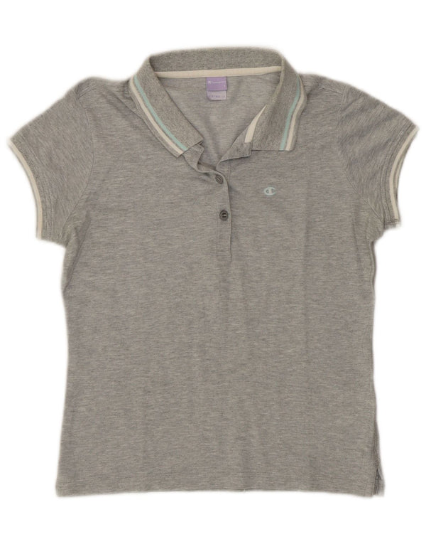CHAMPION Womens Heritage Fit Polo Shirt UK 10 Small Grey Cotton