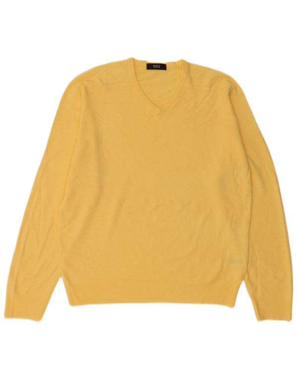 Marks & Spencer Mens V-Neck Jumper Sweater Medium Yellow Acrylic