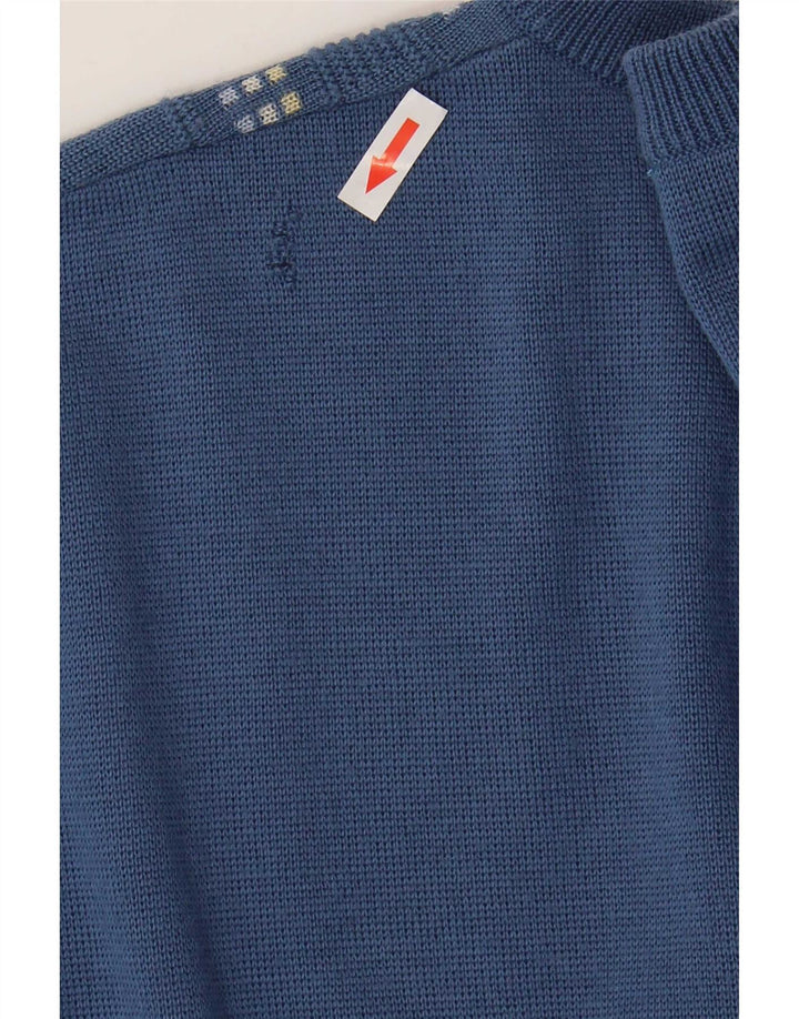 Gabicci Mens V-Neck Jumper Sweater Medium Blue Geometric Wool