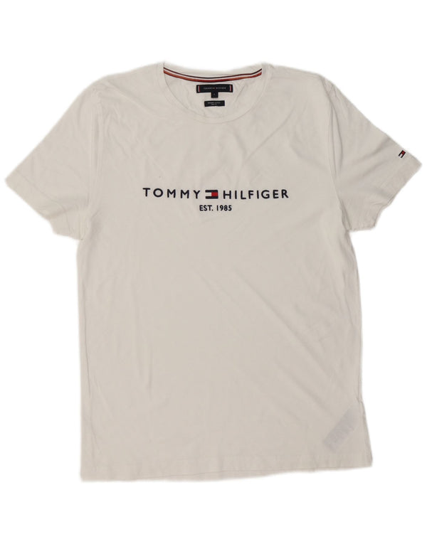 TOMMY HILFIGER Mens Slim Fit Graphic T-Shirt Top Large White Cotton