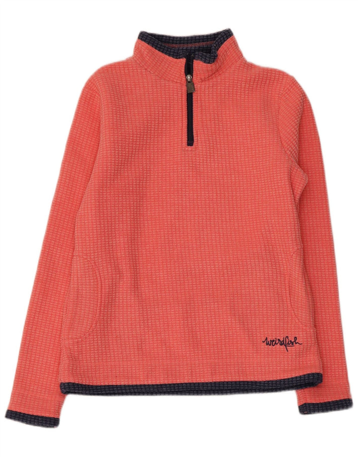 WEIRD FISH Womens Oversized Zip Neck Fleece Jumper UK 10 Small Orange