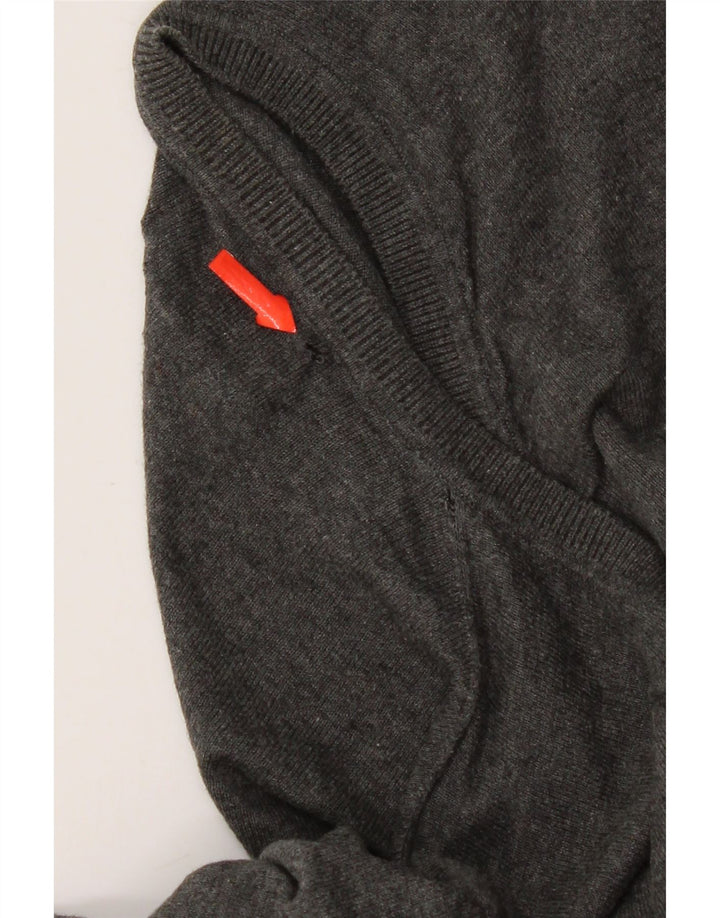Zara Mens V-Neck Jumper Sweater Medium Grey Silk