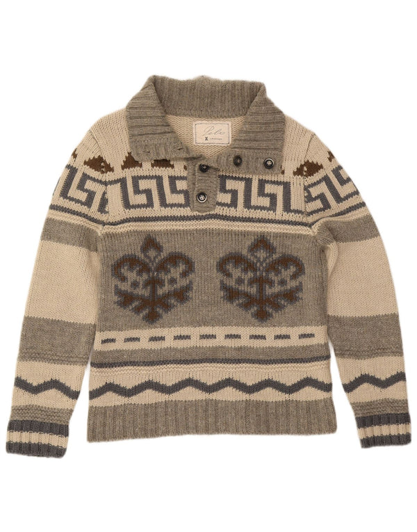 Vintage Mens Button Neck Jumper Sweater IT 50 Medium Grey Fair Isle