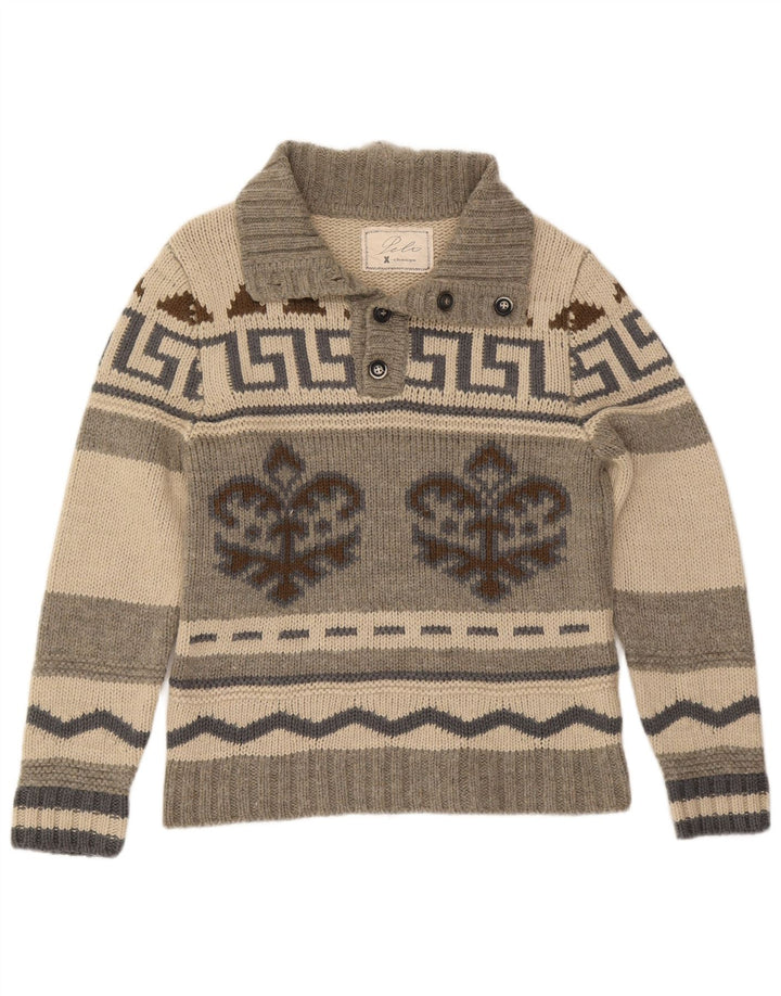 Vintage Mens Button Neck Jumper Sweater IT 50 Medium Grey Fair Isle