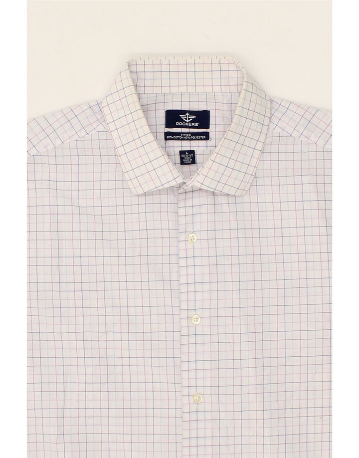 DOCKERS Mens Fitted Shirt Size 16-16 1/2 Large White Check Cotton Vintage Dockers and Second-Hand Dockers from Messina Hembry 