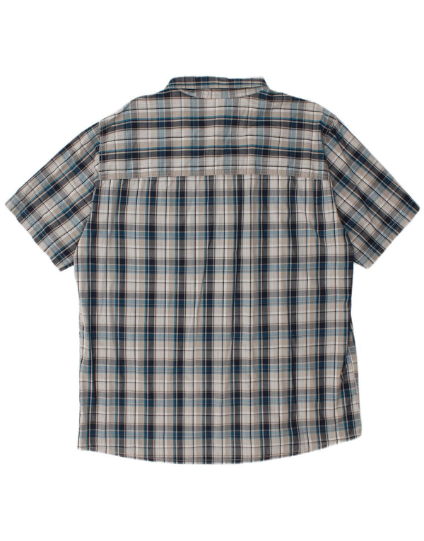 JACK WOLFSKIN Mens Short Sleeve Shirt UK 48 2XL Blue Check Cotton