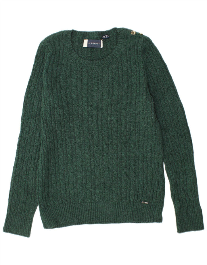 Superdry Womens Crew Neck Jumper Sweater UK 12 Medium Green Acrylic