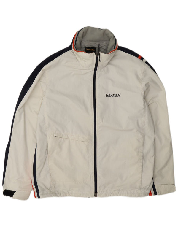 Nautica Mens Hooded Windbreaker Jacket UK 38 Medium White Colourblock Nylon