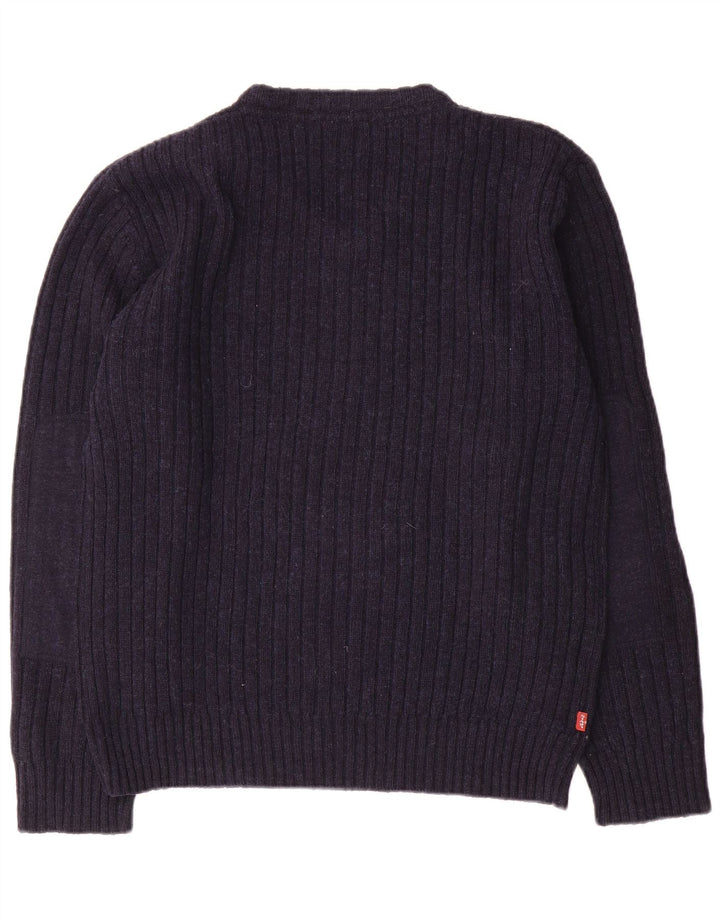 Levi's Mens V-Neck Jumper Sweater Large Navy Blue Wool