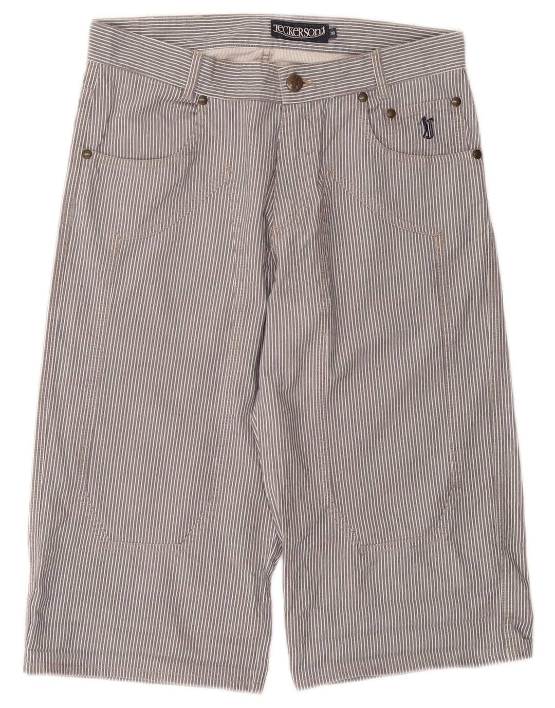 JECKERSON Mens Bermuda Shorts W30 Medium Grey Pinstripe Cotton