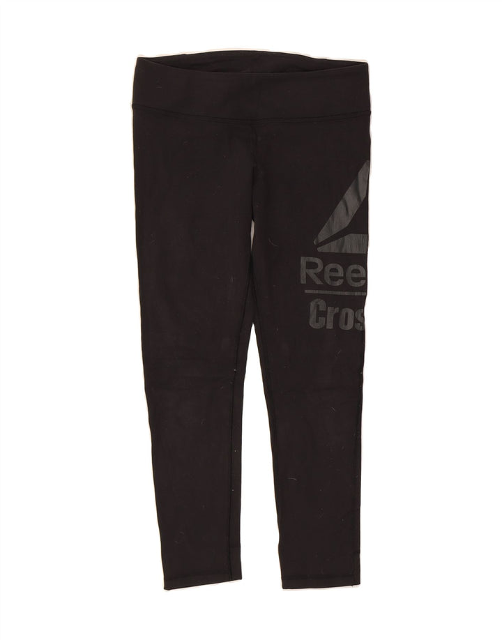 REEBOK Womens Graphic Leggings UK 12/14 Medium Black Nylon Vintage Reebok and Second-Hand Reebok from Messina Hembry 
