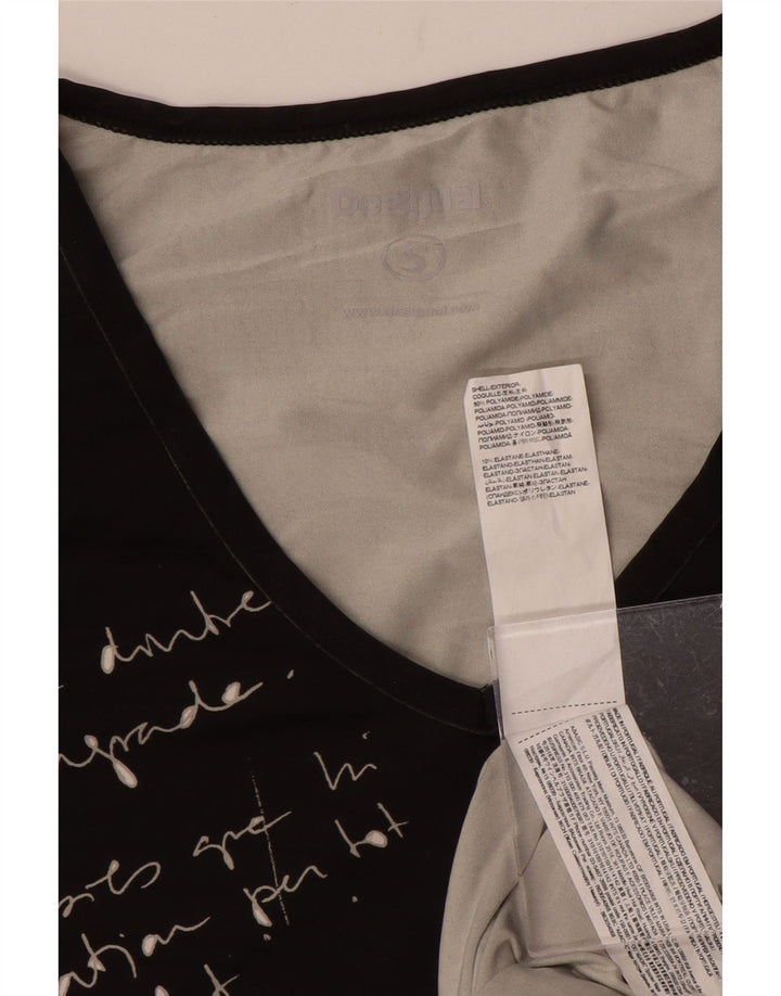 Desigual Womens Graphic T-Shirt Top UK 10 Small Black Polyamide