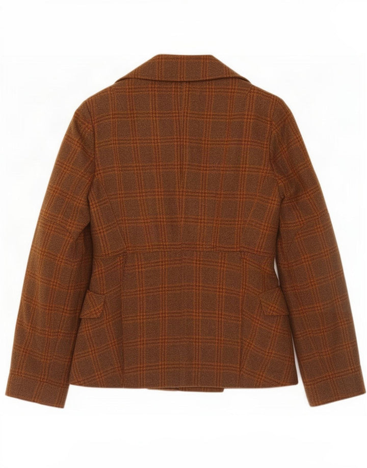 Stefanel Womens Double Breasted Blazer Jacket UK 10 Small Brown Check Wool