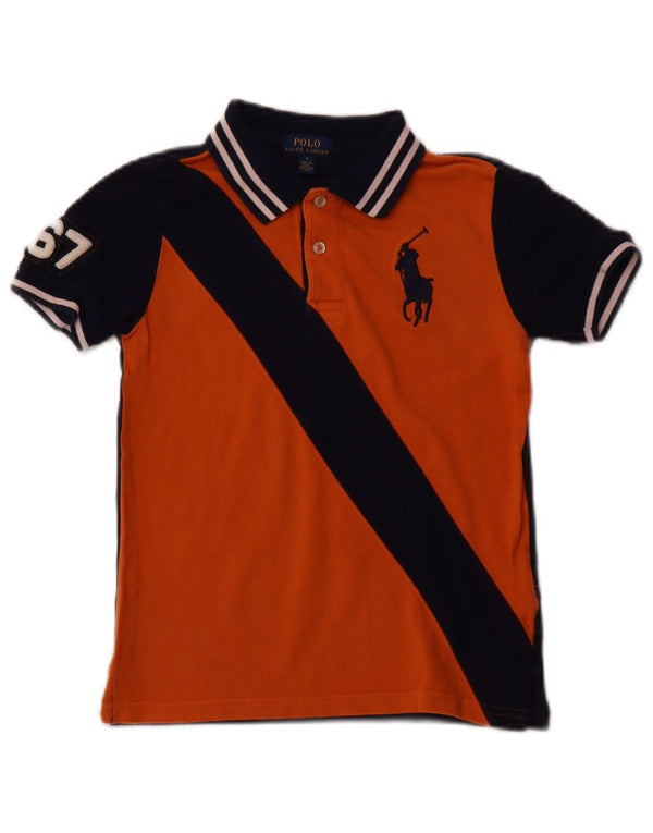POLO RALPH LAUREN Boys Graphic Polo Shirt 6-7 Years Orange Colourblock