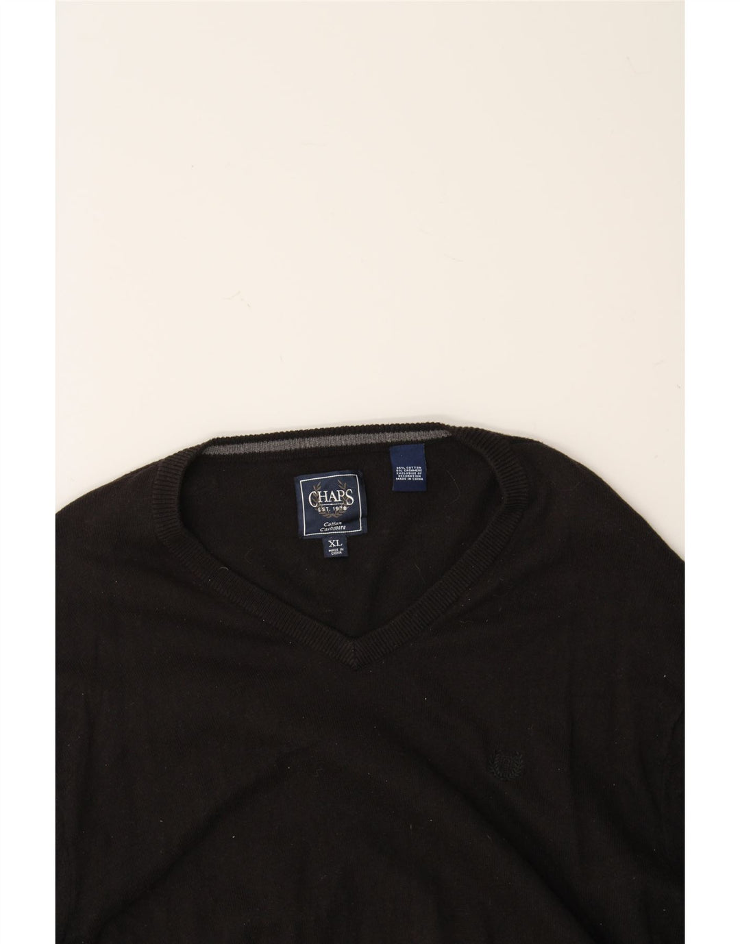CHAPS Mens V-Neck Jumper Sweater XL Black Cotton Vintage Chaps and Second-Hand Chaps from Messina Hembry 