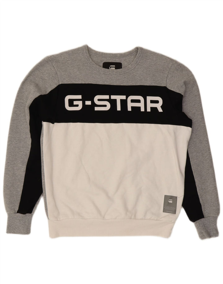 G-STAR Mens Graphic Sweatshirt Jumper Medium Grey Colourblock Polyester
