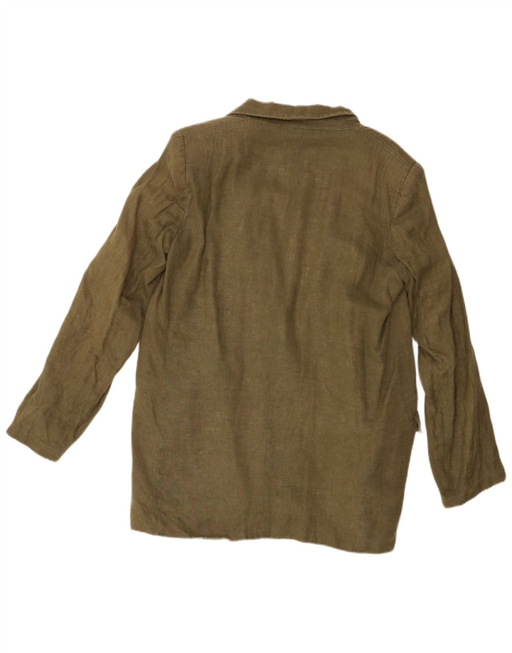 Zara Womens Open Blazer Jacket UK 16 Large Khaki Linen