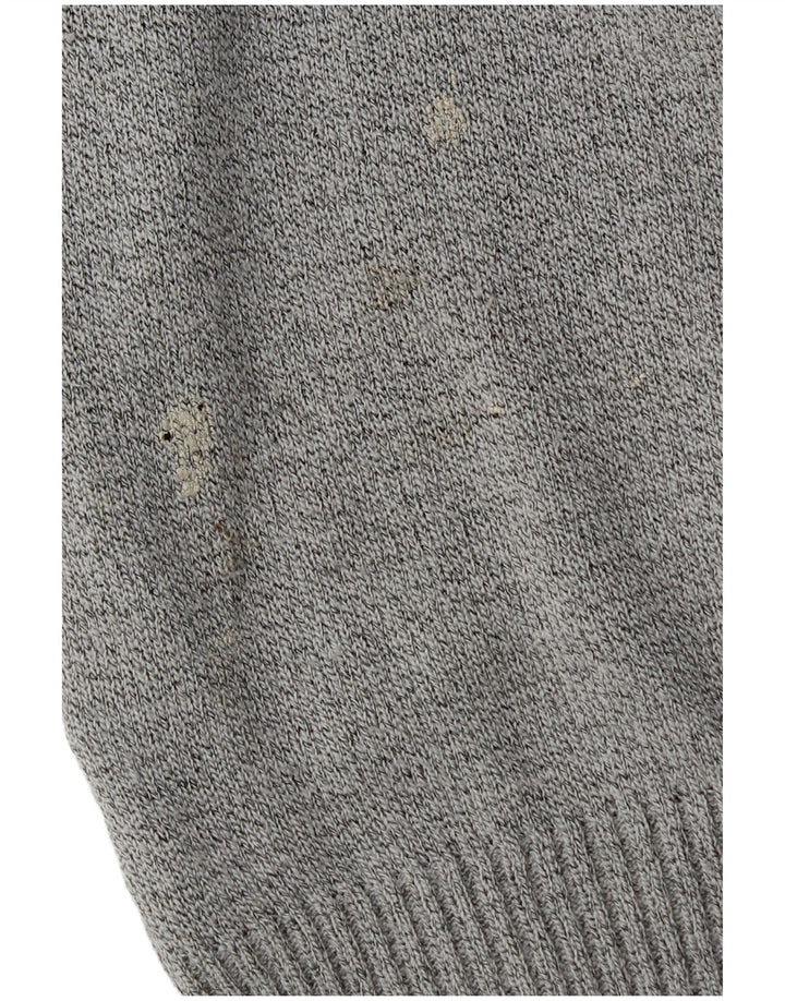 Vintage Mens Polo Neck Jumper Sweater Medium Grey Geometric