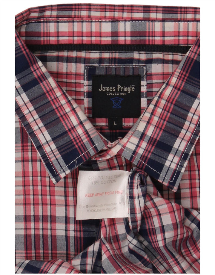 James Pringle Mens Short Sleeve Shirt Large Red Check Polyester