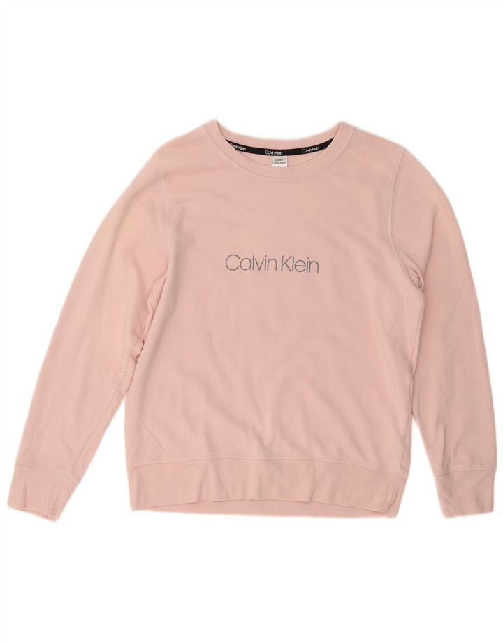 CALVIN KLEIN Womens Graphic Sweatshirt Jumper UK 14 Medium Pink Cotton