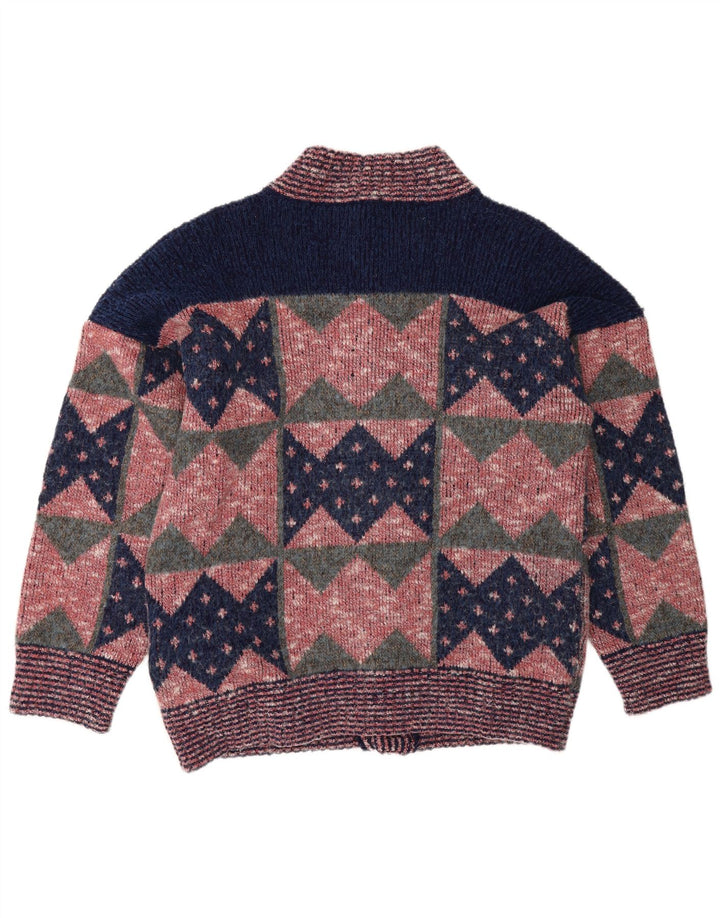 Vintage Mens Cardigan Sweater Medium Pink Geometric