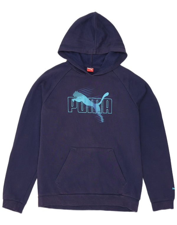 Puma Boys Graphic Hoodie Jumper 15-16 Years Navy Blue Cotton