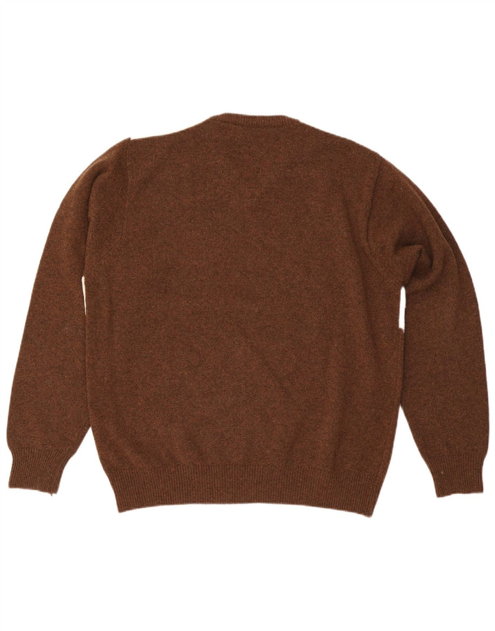 Vintage Mens V-Neck Jumper Sweater Large Brown Argyle/Diamond