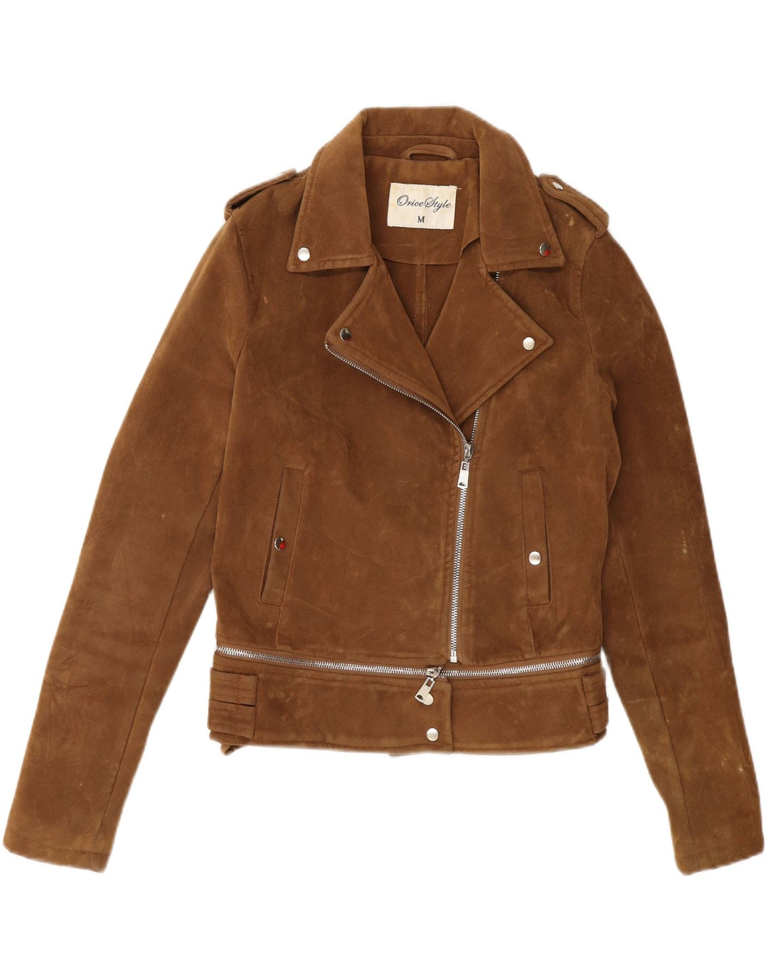 VINTAGE Womens Biker Jacket UK 14 Medium Brown Polyester Vintage Vintage and Second-Hand Vintage from Messina Hembry 