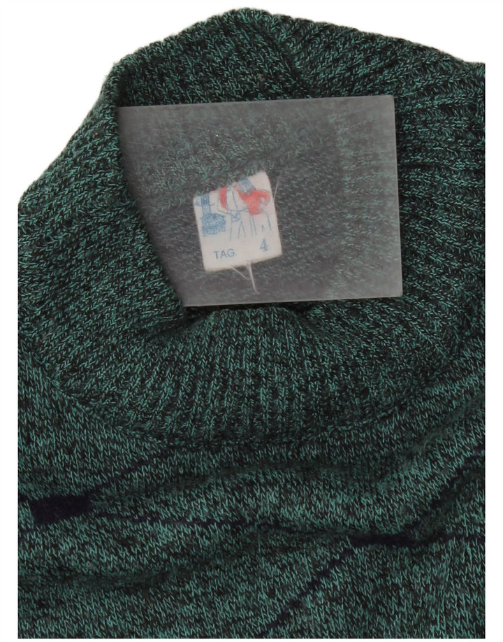 Vintage Mens Turtle Neck Jumper Sweater Medium Green Argyle/Diamond Wool