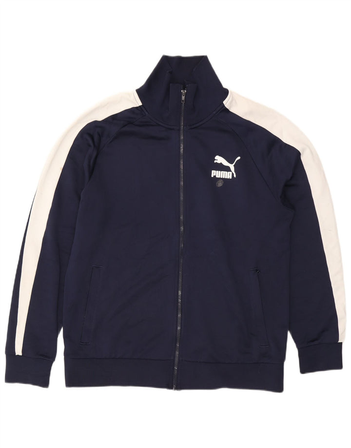 PUMA Mens Tracksuit Top Jacket Large Navy Blue Colourblock Polyester
