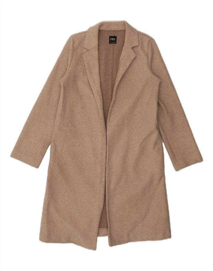 ZARA Womens Open Overcoat UK 10 Small Beige Polyester Vintage Zara and Second-Hand Zara from Messina Hembry 