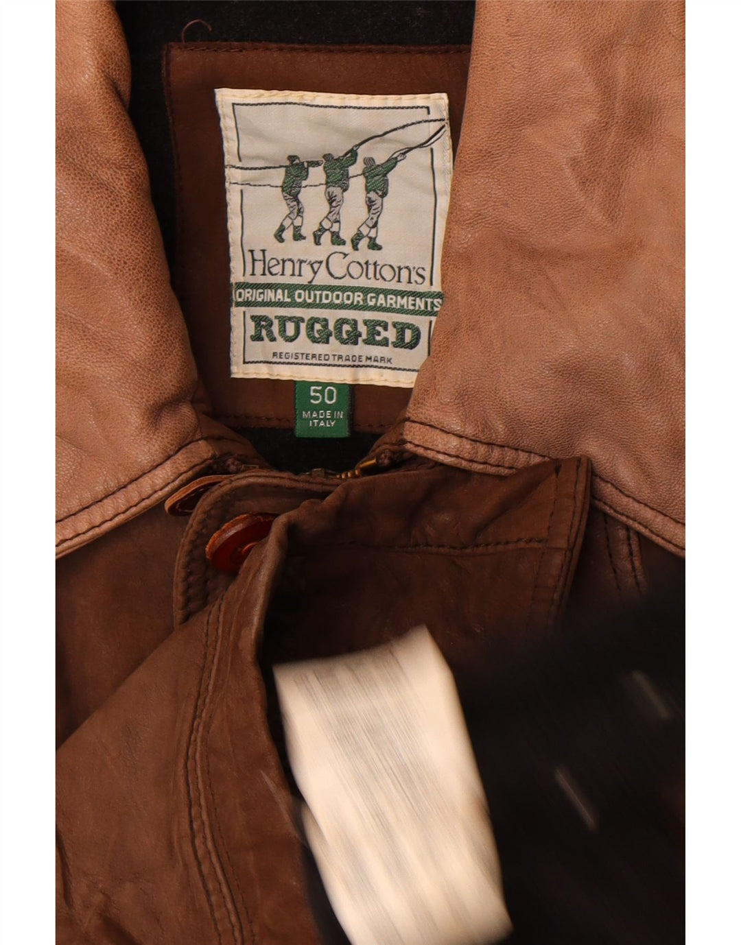 Henry Cottons Mens Rugged Leather Jacket IT 50 Large Brown Leather