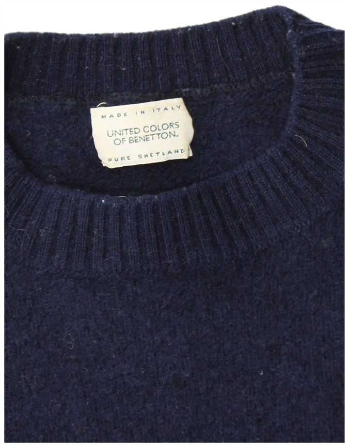 BENETTON Womens Crew Neck Jumper Sweater UK 14 Medium Navy Blue Wool