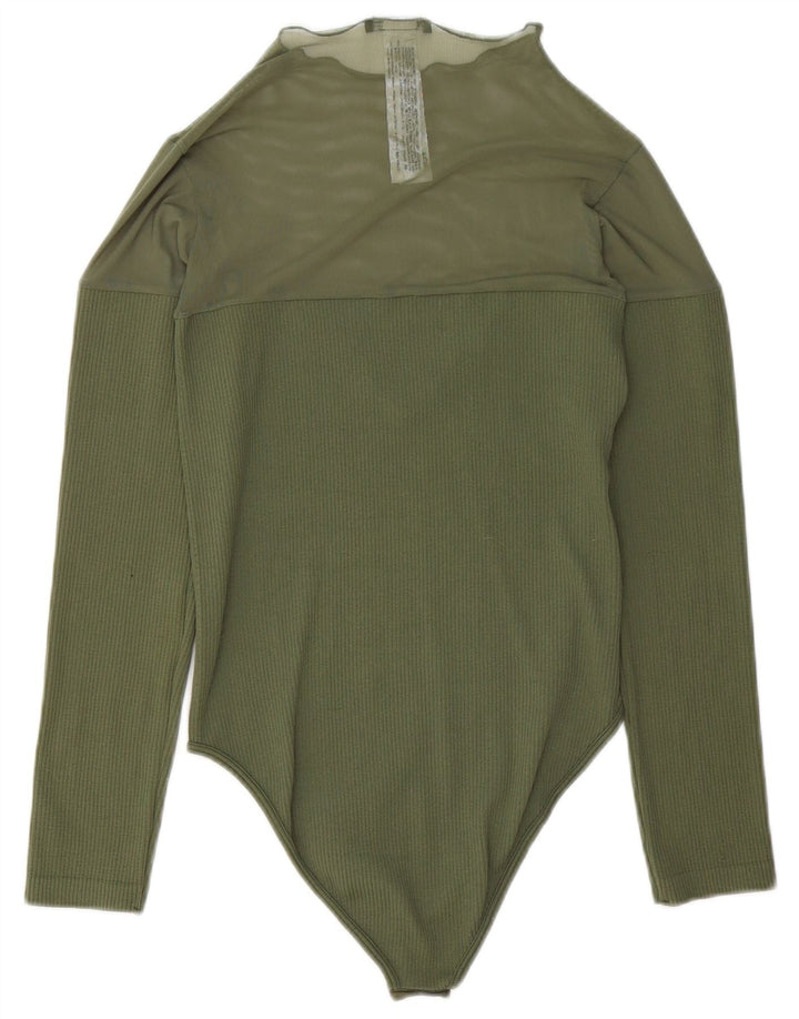 ZARA Womens Long Sleeve Bodysuit UK 14 Medium Green Polyester