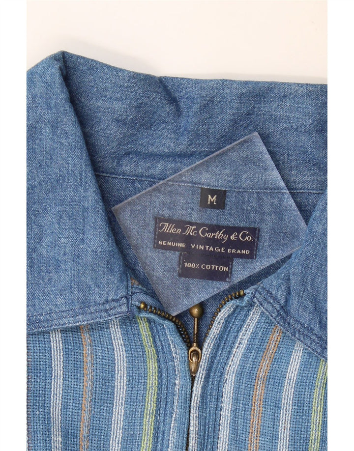 VINTAGE Mens Loose Fit Short Sleeve Pullover Shirt Medium Blue Striped