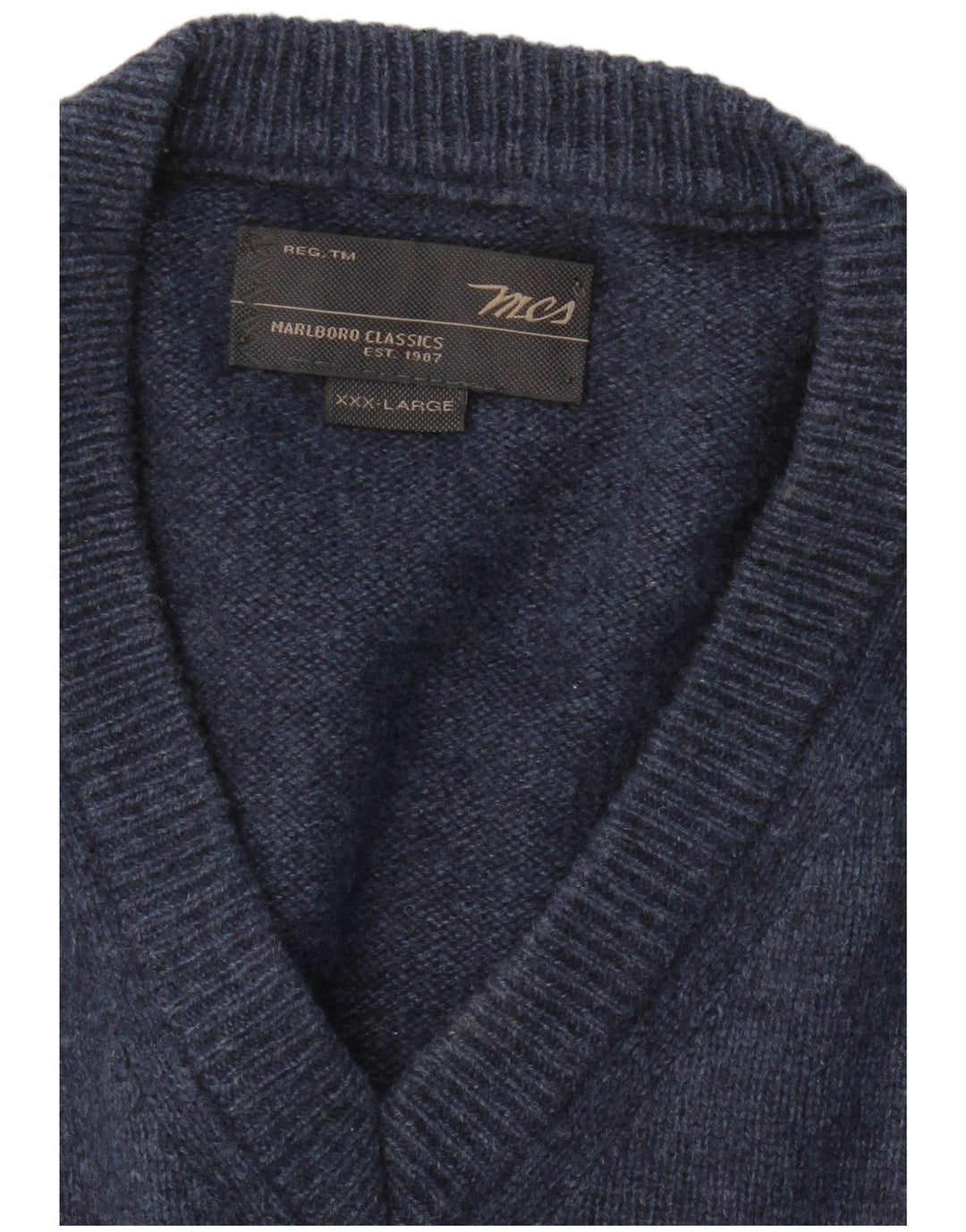 MARLBORO CLASSICS Mens V-Neck Jumper Sweater 3XL Navy Blue Cotton
