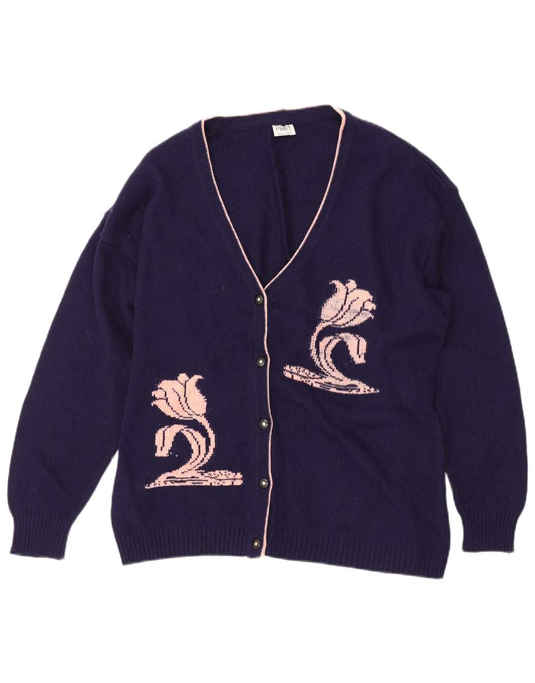 PIMET MAGLIERA Womens Graphic Cardigan Sweater UK 18 XL Navy Blue Floral