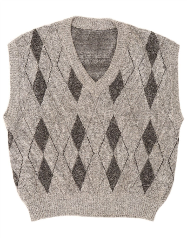 Vintage Mens Vest Tank Top Large Grey Argyle/Diamond