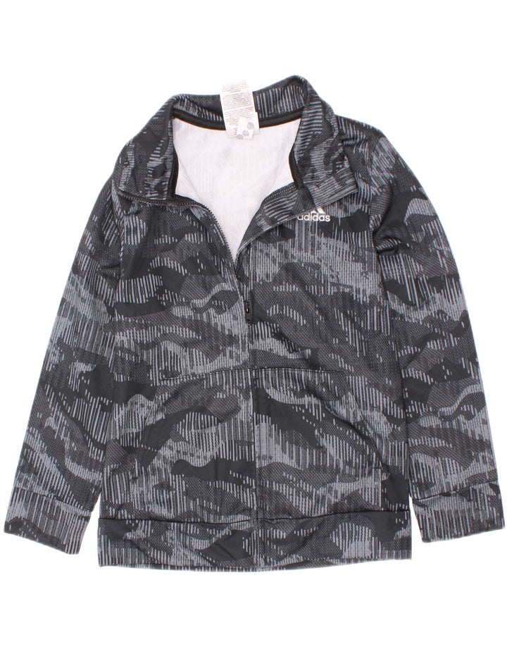 Adidas Boys Tracksuit Top Jacket 5-6 Years Grey Camouflage Polyester