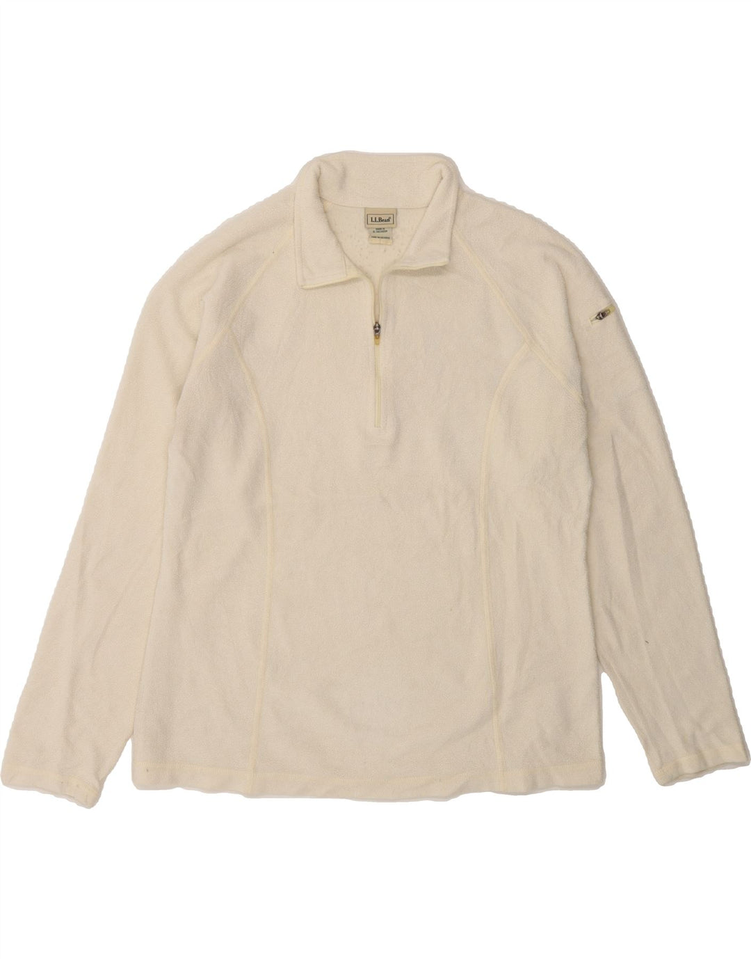 L.L.BEAN Womens Zip Neck Fleece Jumper UK 14 Medium Off White Polyester Vintage L.L.Bean and Second-Hand L.L.Bean from Messina Hembry 
