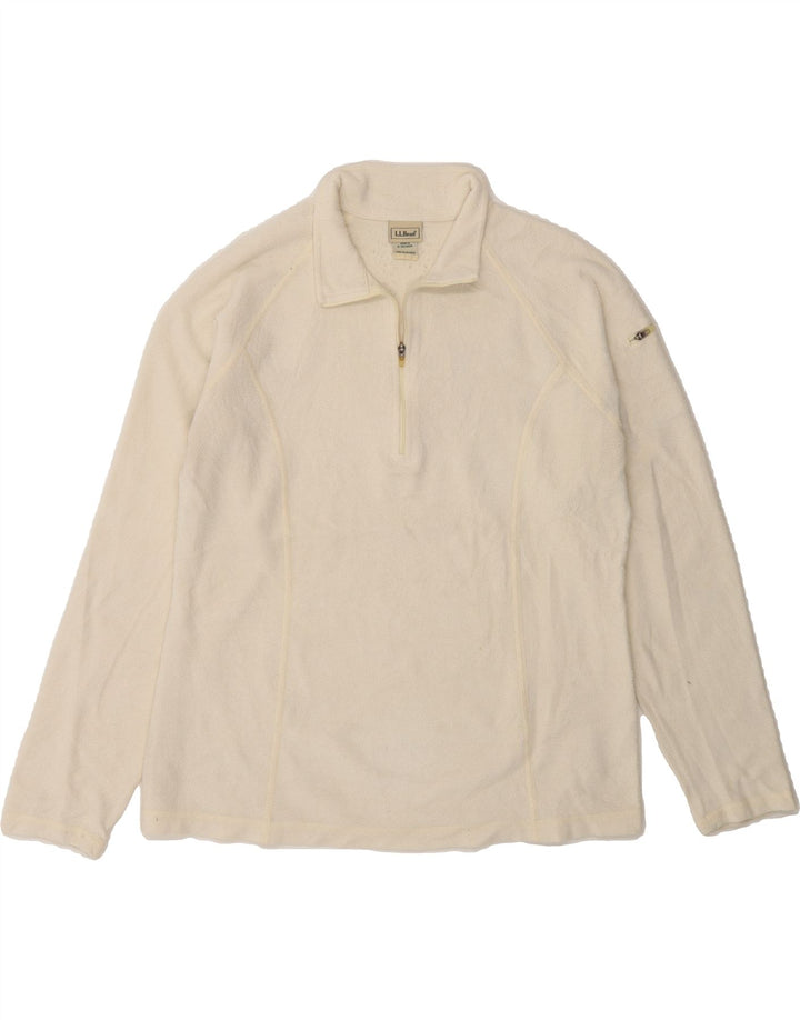 L.L.BEAN Womens Zip Neck Fleece Jumper UK 14 Medium Off White Polyester Vintage L.L.Bean and Second-Hand L.L.Bean from Messina Hembry 