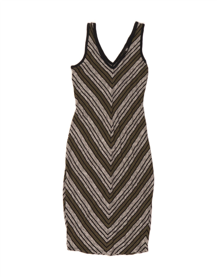 MOSSIMO Womens Sleeveless Bodycon Dress UK 10 Small Grey Striped Polyester Vintage Mossimo and Second-Hand Mossimo from Messina Hembry 