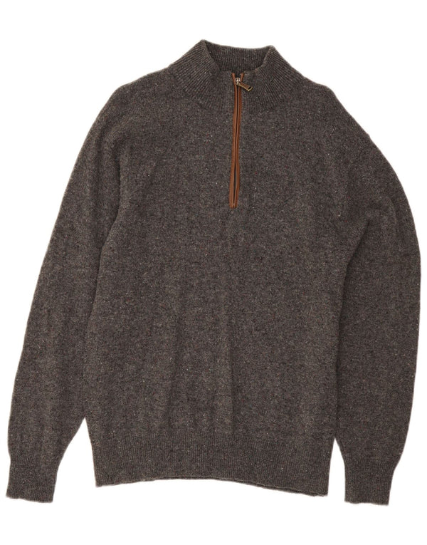 Orvis Mens Zip Neck Jumper Sweater Medium Grey Flecked Wool
