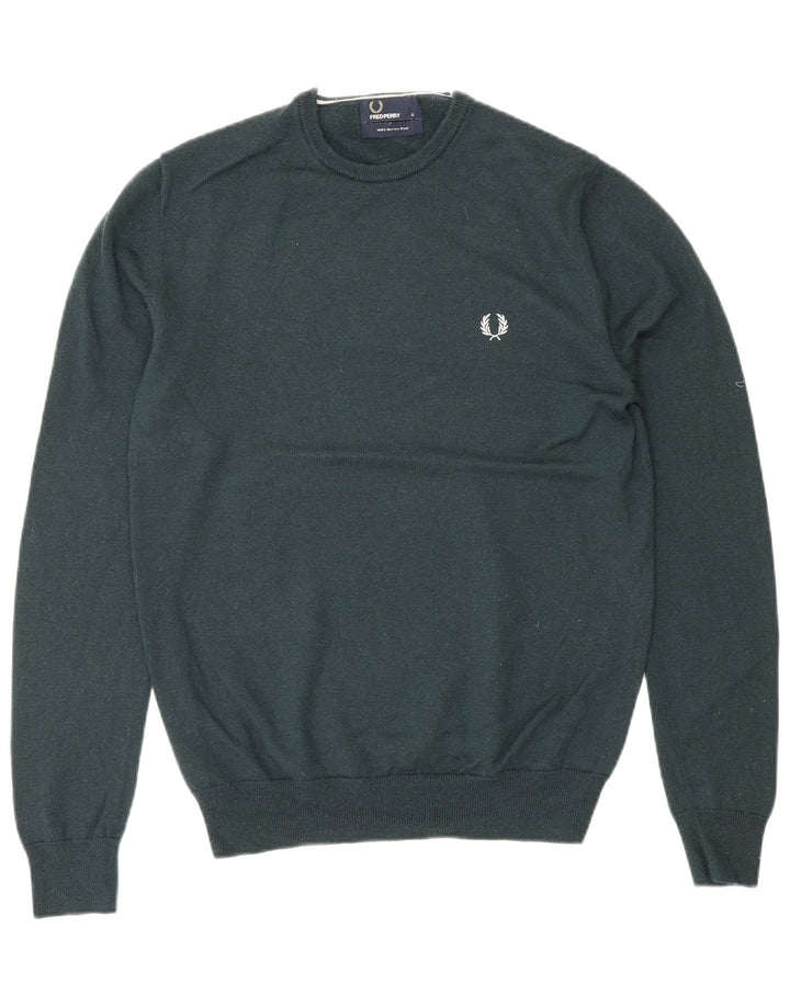 Fred Perry Mens Crew Neck Jumper Sweater Small Green Wool