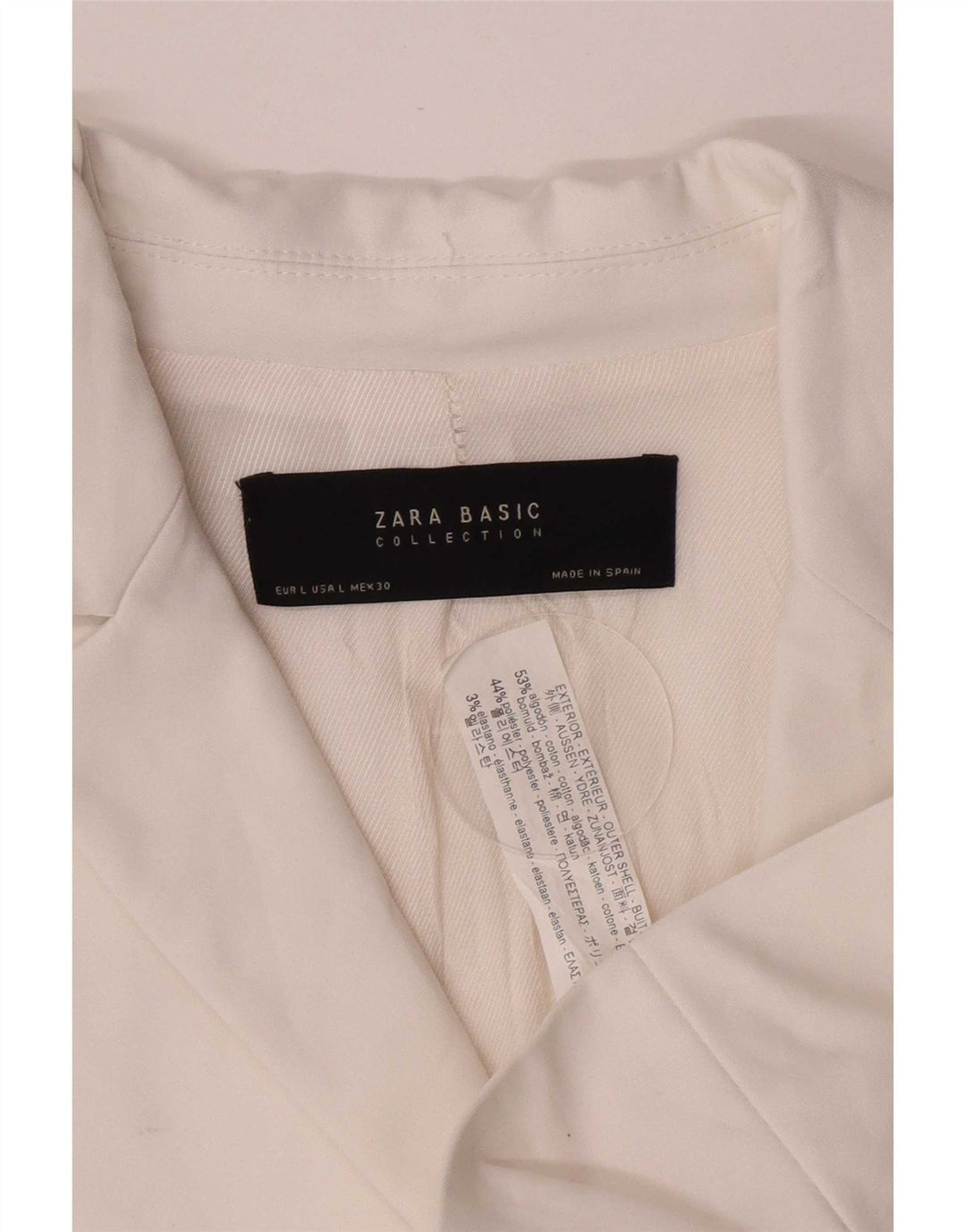 Zara Womens 1 Button Blazer Jacket UK 14 Large White Cotton